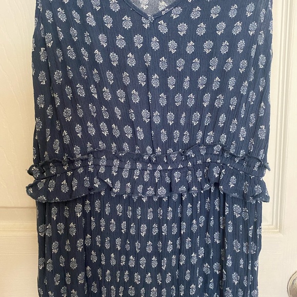 LUCKY BRAND Long Sleeveless Blue Floral Tiered Summer Praire Maxi Dress Ruffles - Picture 7 of 8